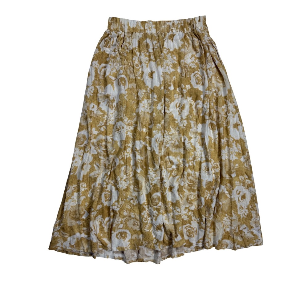 Shop Neighbor Mustard Yellow‎ Floral Rose Pleated Midi Skirt Womens Large Boho